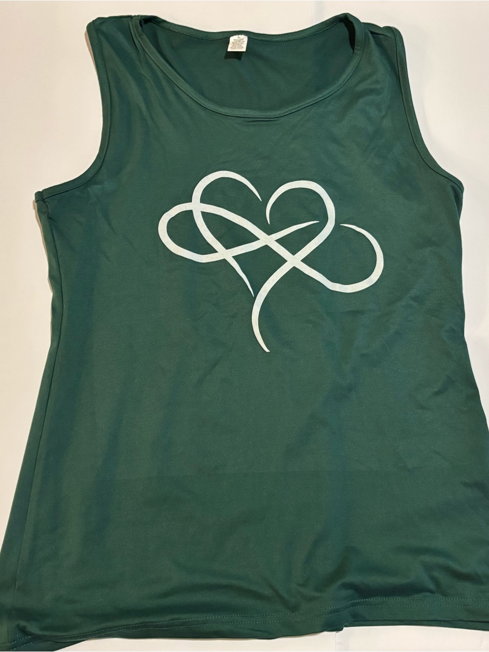 SHEIN Dark Green Sleeveless Tank with White Heart Graphic
